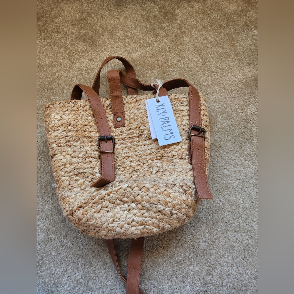 NWT XIX PALMS THE SHOREBREAK 2 IN 1 COOLER JUTE WOVEN BAG